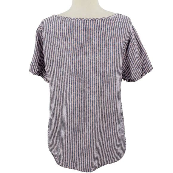 Nicole Miller Linen Top Red & Blue Stripe Size Medium - Picture 4 of 5